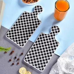 TAYHAA Black & White Ceramic Grid Pattren Platter With Handle - Set of 2 image 1