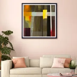 999store Black & Yellow Abstract Printed Canvas Painting-15