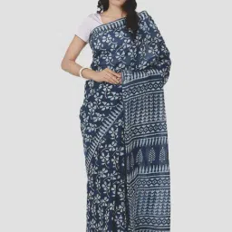Kalakari India Blue Cotton Printed Saree With Unstitched Blouse-picture-45