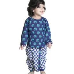 BownBee Kids Blue & White Printed Top with Dhoti-image-7