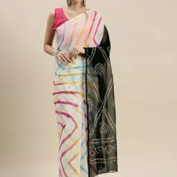 Geroo Jaipur Multicolor Hand Dyed Leheriya Bandhani Chiffon Saree With Blouse-picture-39