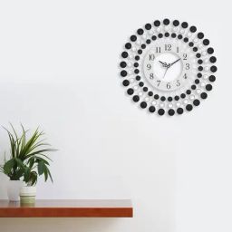 eCraftIndia Quartz Black Iron,Crystals Analog Round Wall Clock-image-20