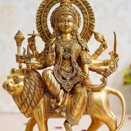 eCraftIndia Gold Brass Goddess Durga Maa On Lion Handcrafted Statue-image-70