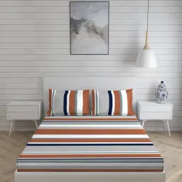 Layers Bologna Stripes Grey 146 TC Cotton King Bed Sheet with 2 Pillow Covers-image-94
