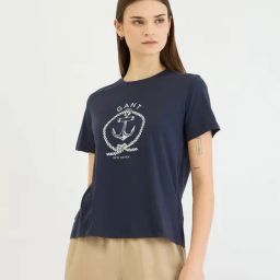 GANT Navy Blue Printed T-Shirt-image-74