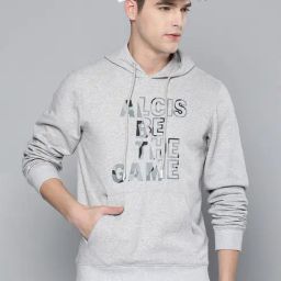 ALCIS Grey Regular Fit Printed Hooded Sweatshirt-image-59