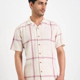 7 Alt By Pantaloons Off White Cotton Relaxed Fit Checks Shirt-image-41