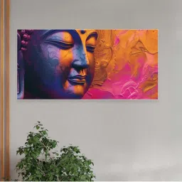 Nestroots Canvas Buddha Head With Vibrant Background Wall Painting - Black Floating Frame image 1
