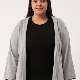 Rute Plus Size Women Grey Melange Open Front Shrug-49