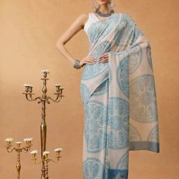 Silk Land Beige Cotton Blend Paisley Saree With Unstiched Blouse-picture-20