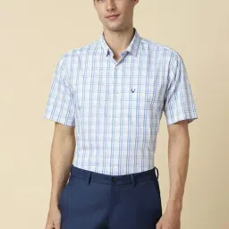 Allen Solly Blue Cotton Slim Fit Checks Shirts-picture-26