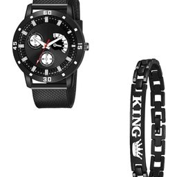 CSAMON Men Analogue Watch & Bracelet Gift Set Black Aeviyo_Rabar_King Bracelet-20