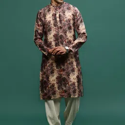Sangria Men Printed Mandarin Collar Kurtas-image-11