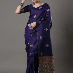 SHUBHKALA Blue Silk Woven Saree With Unstitched Blouse-picture-42