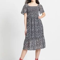 SHAYE Black & White Floral Print Midi Dress-image-98