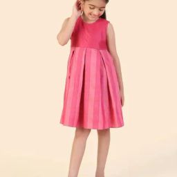 Fabindia Kids Fuschia Striped Dress-image-49