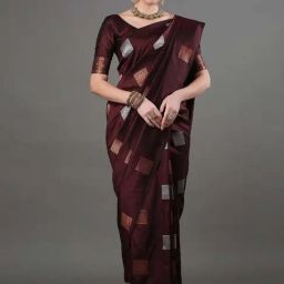 SHUBHKALA Brown Silk Woven Saree With Unstitched Blouse-image-1