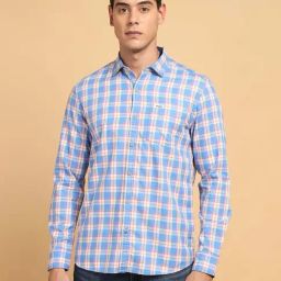 Wrangler Blue Regular Fit Check Cotton Shirt-image-1
