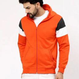 Kalt Orange Regular Fit Solid Hooded Sweatshirt-image-116
