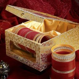 Panash Red & Gold Plated AD Matching Bangles Wedding Chooda Set Pack of 72-23