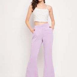 Madame Lavender Cotton Relaxed Fit Solid Trouser-image-1