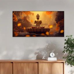 Nestroots Canvas Buddha Painting Amidst Autumn Serenity Wall Painting - Black Floating Frame-45