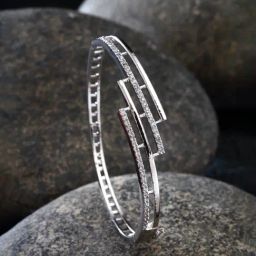 Zeneme Rhodium Plated Silver Toned American Diamond Studded Contemporary Bracelet-17