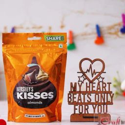 eCraftIndia Wooden My Heart Beats Only For You Showpiece & Hershey'S Kisses Almonds Chocolate-10