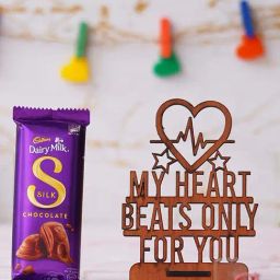 eCraftIndia Wooden My Heart Beats Only For You Showpiece & Cadbury Dairy Milk Silk Chocolate-16