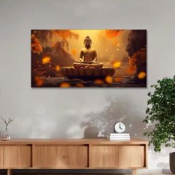 Nestroots Multicolor Canvas Buddha Painting Amidst Autumn Serenity Wall Painting - Single Frame-24