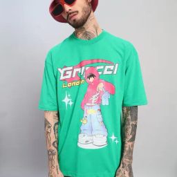 Griffel Green Cotton Loose Fit Printed T-Shirt-image-50