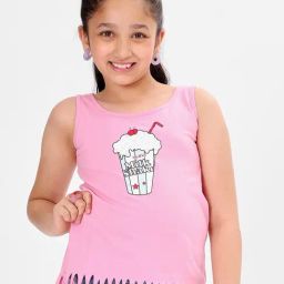 Bonkids Girls Graphic Printed Sleeveless Cotton T-Shirt-image-2