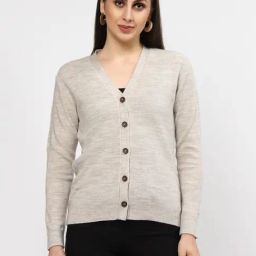 Kalt Beige Self Design Long Sleeves Cardigan-picture-28
