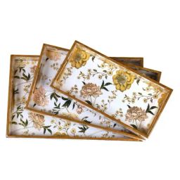 CasaGold White Flower Resin Printed Wooden Tray- Set of 3 image 5