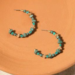 Accessorize London Women's Green Teal Beaded Hoop Earrings-4