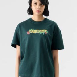 The Souled Store Dark Green Cotton Graphic Print Oversized T-Shirt-image-54