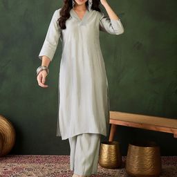 Sangria Women V-Neck Straight Kurta & Salwar Set-13