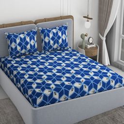 VOMZER Blue 210 TC Queen Bedsheet with 2 Pillow Covers-image-65