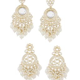 Zaveri Pearls Set Of 2 Gold-Plated Artificial Stones Studded & Beads Beaded Drop Earrings-16