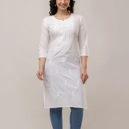 Manvik fashion Floral Embroidered Notch Neck Straight Cotton Kurta-picture-23