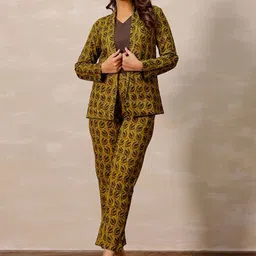 Vivika Ajrakh Printed Pure Cotton Blazer Trousers With Inner Co-Ords-picture-34
