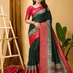 Mitera Checked Zari Art Silk Banarasi Saree-image-91