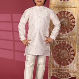 SKAVIJ Boys Geometric Printed Mandarin Collar Jacquard Straight Kurta-image-70