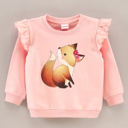 Babyhug Full Sleeves Sweatshirt With Fox Print And Sleeves Frill- Pink-picture-11