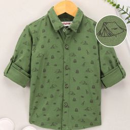 Babyhug Full Sleeves Knitted Shirt Printed - Olive-image-9
