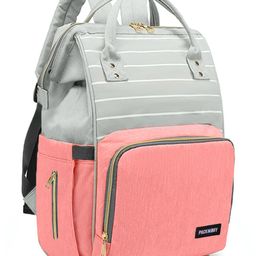 PACKNBUY Diaper Bag Backpack Stylish Stripe Pattern  Pink Grey-24