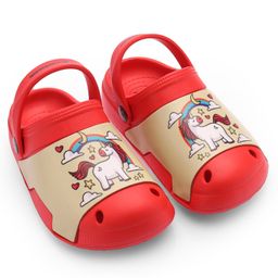 Cute Walk by Babyhug Clogs with Back Strap Unicorn Print - Red-image-6