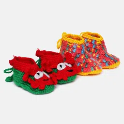 MayRa Knits Pack Of 2 Crab Detailed  Hand Knitted Booties - Green-picture-33