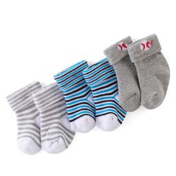 Cute Walk By Babyhug Anti Bacterial Ankle Length Socks Solid & Stripe Design Pack of 3- Blue & Grey-image-9