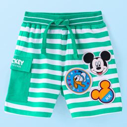 Babyhug Disney Cotton Terry Striped Shorts With Mickey Mouse Graphics and Badge Detailing - Green-image-90